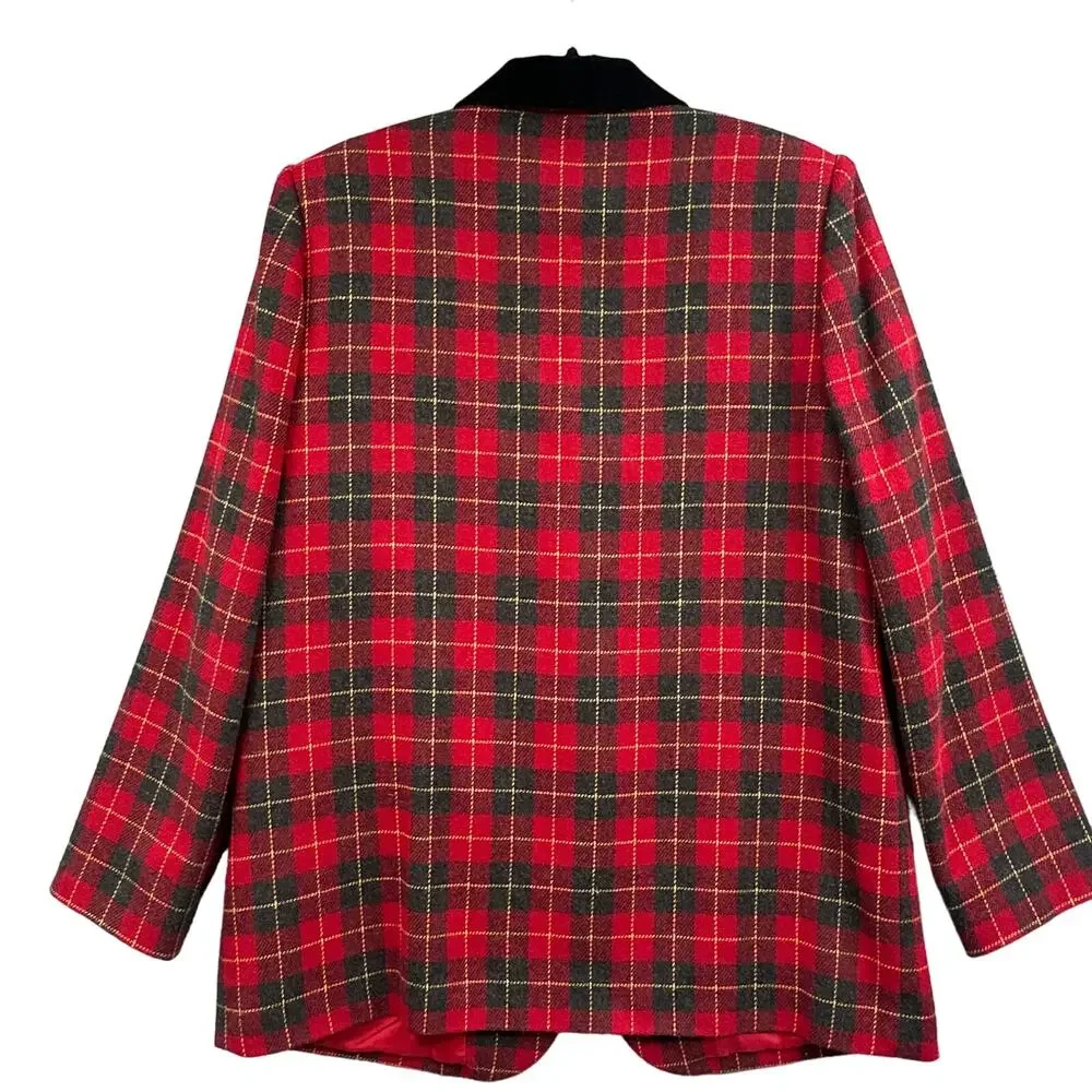 VTG Sag Harbor Blazer 14 Red Plaid Academia Christmas Career Old Money Wool 90s